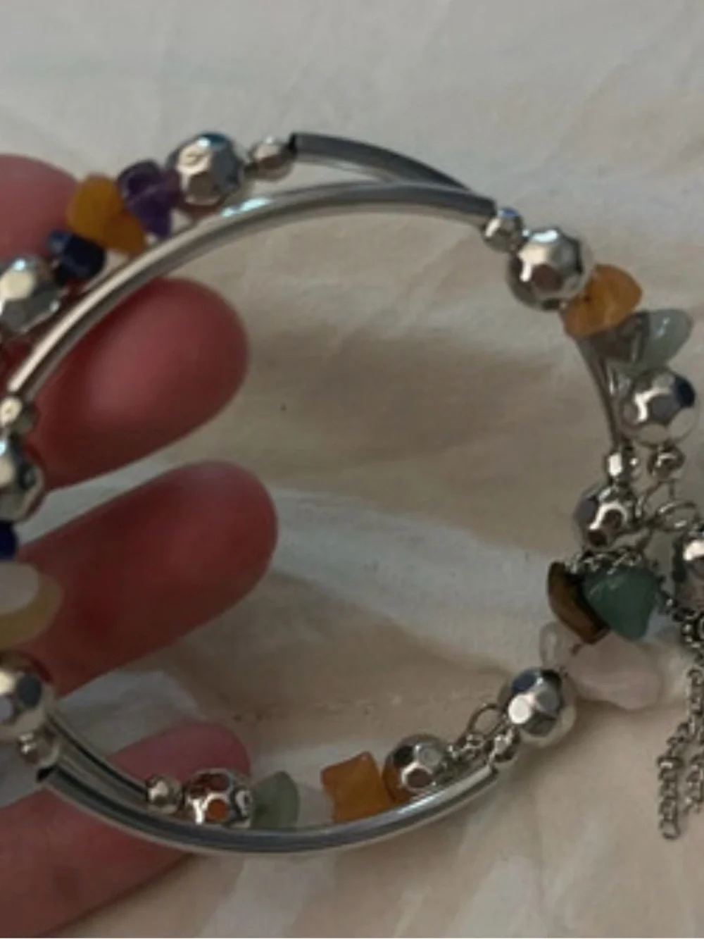 Boho Silver Tone Multi-Color Beaded Coil Bracelet